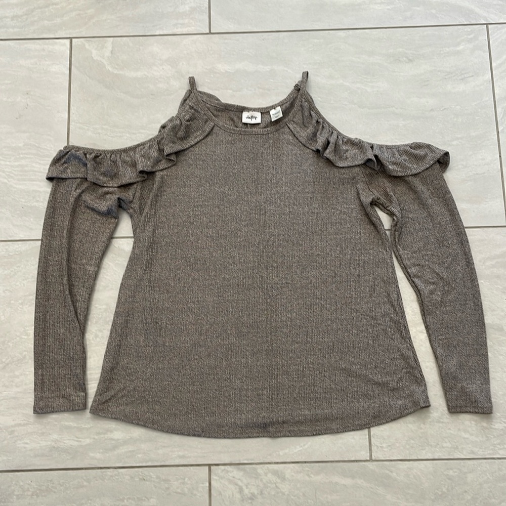 Buckle Daytrip cold shoulder ruffle pewter long sleeve shirt